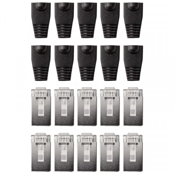 RJ45 Stekkers met Zwarte Tules - CAT5 en CAT6 - 8P8C - STP - 10 stuks