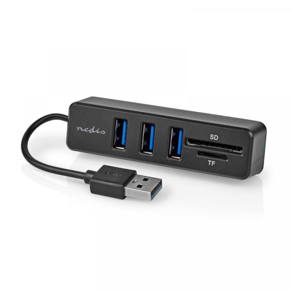 USB-A hub - 3x USB-A - SD & MicroSD - USB 2.0 - Zwart