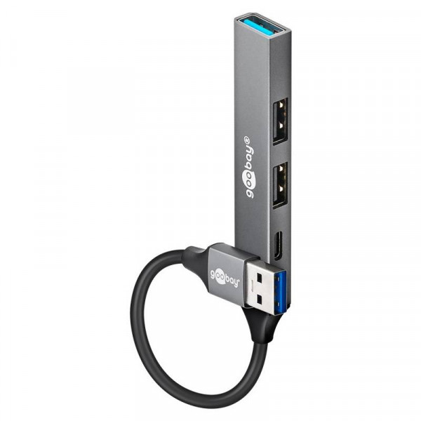 USB-A Hub - 3x USB-A en 1x USB-C - USB 3.2 Gen 1 - 0,1 meter - Grijs