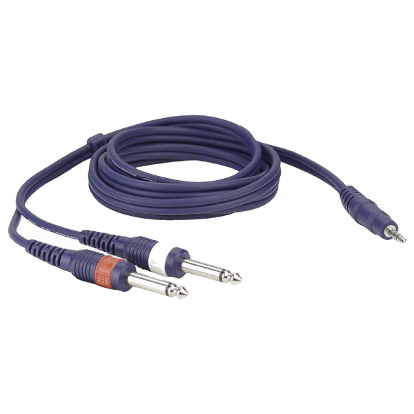 DAP 3,5mm Stereo Jack (m) - 2x 6,35mm Mono Jack (m) Kabel - 3 meter - Blauw