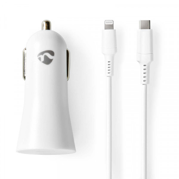 USB-C Autolader - Met 1 meter Lightning Kabel - 20W - Power Delivery 3.0 - Wit