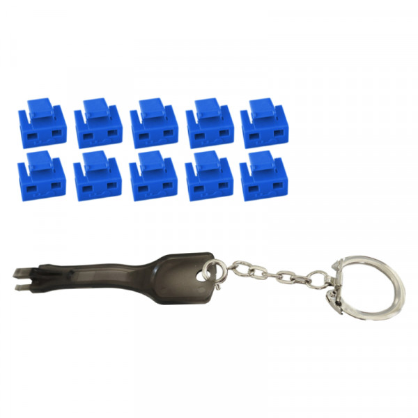 RJ45 Port blocker (m) set - 10 stuks - inclusief sleutel - Blauw