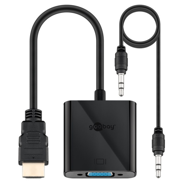HDMI (m) naar VGA (v) Adapter - Full HD 60Hz - Met 0,15 meter 3,5mm Stereo Jack kabel - Zwart