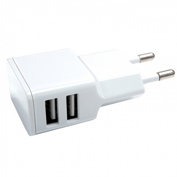 Dubbele USB lichtnet adapter 5V 2,4A Wit