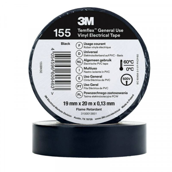 3M Isolatie Tape - 19mm breed - 0,127mm dik - 20 meter - Zwart