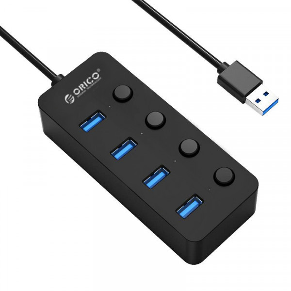 Orico USB-A Hub - 4x USB-A - 4x Aan-uitschakelaar - USB 3.2 Gen 1 - 0,3 meter - Zwart