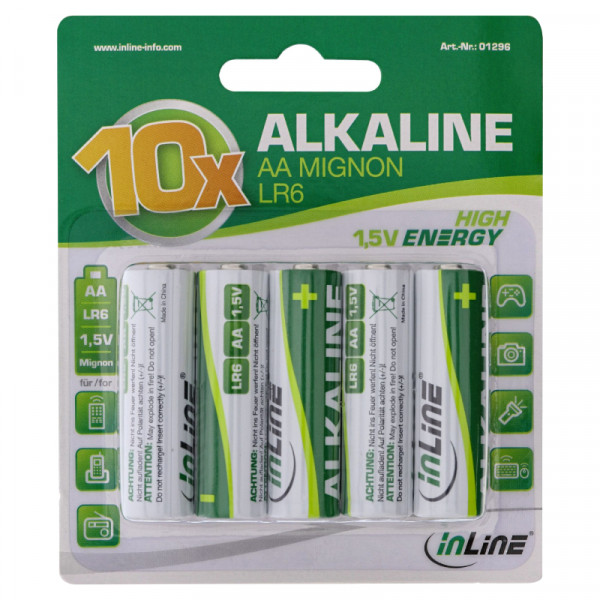 InLine AA Alkaline Batterijen - 1,5V - LR6 - 10 Stuks - Groen/Wit