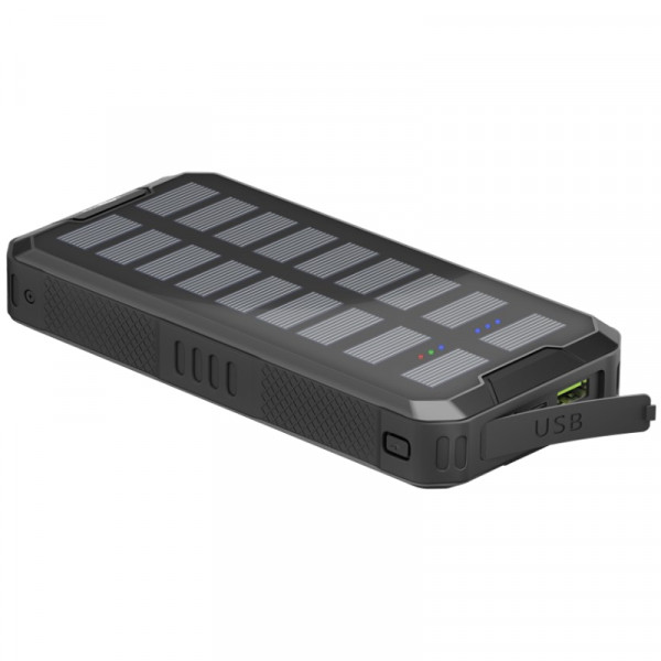 Outdoor Power Bank - 20.000mAh - 18W - 2x USB-A en USB-C - Met Zonnepaneel - Zwart