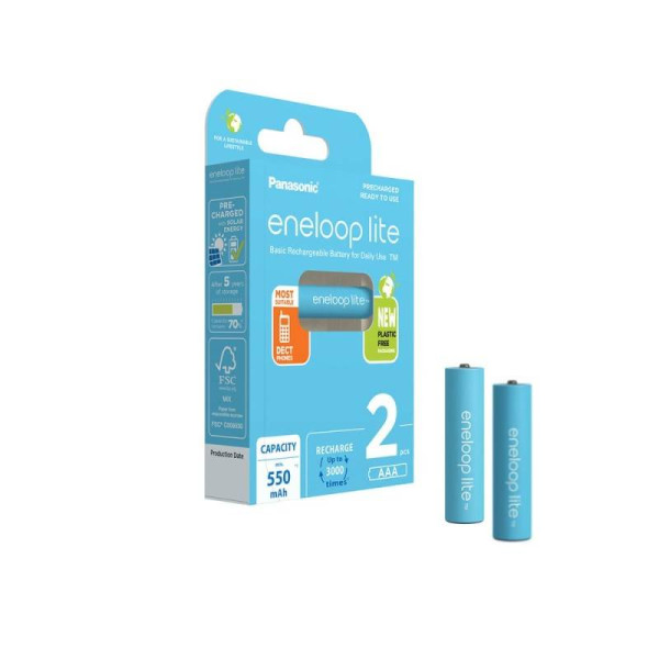 Panasonic AAA Batterij Lite - Oplaadbaar - 1,2V - 550mAh - 2 Stuks