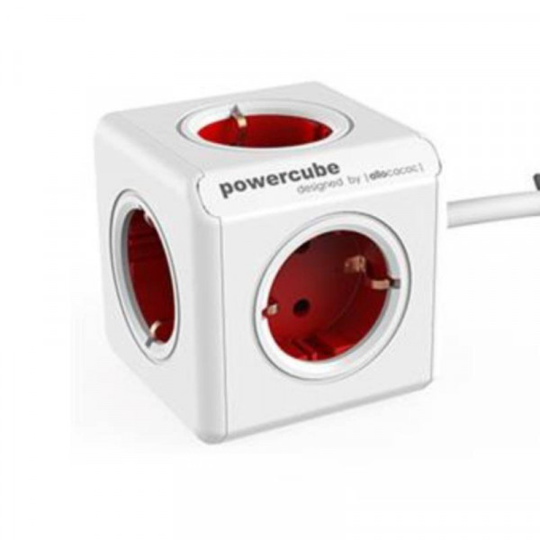 Allocacoc PowerCube extended - 5x Schuko - 1,5 meter kabel - Wit/Rood