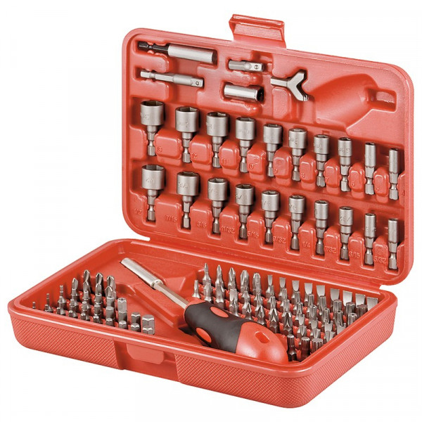 Bit set met schroevendraaier - 113 delig - Diverse universele bitjes - Rood