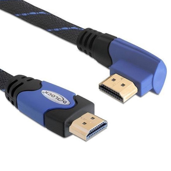 Delock HDMI 1.4 Kabel - 4K 30Hz - 1 kant haaks links - Verguld - 3 meter - Zwart/Blauw