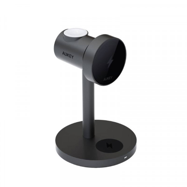 Aukey 3-in-1 Draadloze oplaadstandaard - 15W Magsafe Compatible - Zwart