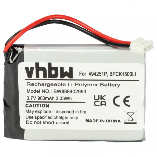 Accu voor Audioline 494521P, BPCK1500LI, 494251P - 3,7V - 900 mAh - Wit