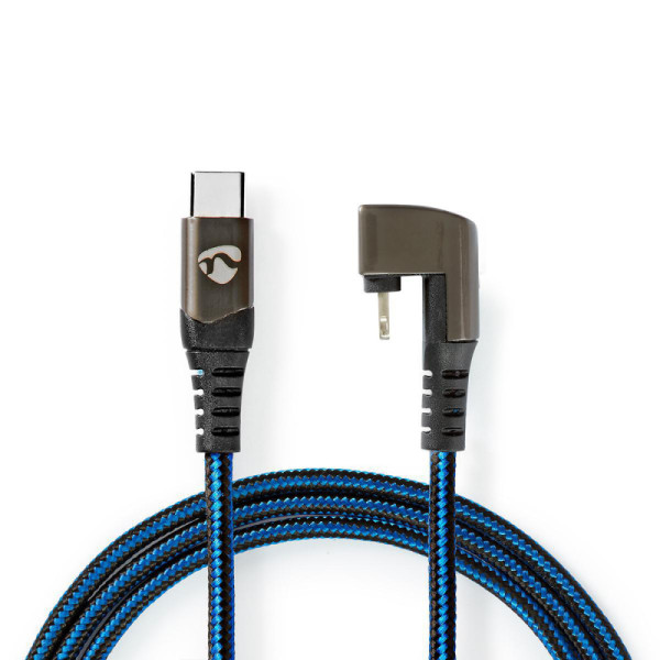 USB-C naar Lightning kabel (180 graden) - USB 2.0 - 60W PD - Nylon sleeve - 2 meter - Zwart/Blauw