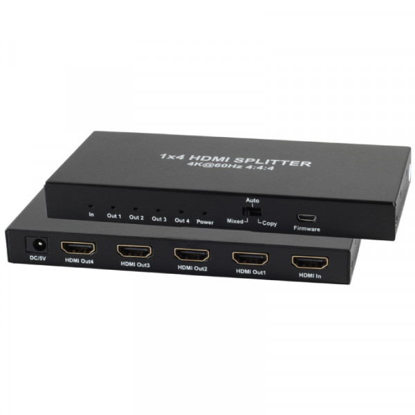HDMI Splitter - 4-poorts - 4K 60Hz - Metaal - Zwart