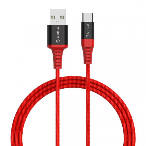 Orico USB-A naar USB-C Kabel - 2,4A Opladen - USB 2.0 - Nylon Sleeve - 1 meter - Rood