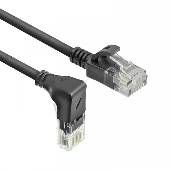 UTP CAT6A Slimline 10 Gigabit Netwerkkabel - 1 kant haaks naar onder - CU - 0,15 meter - Zwart