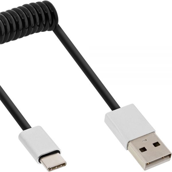 USB A - USB type C spiraal kabel 1m