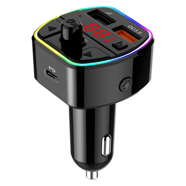 Carkit met FM-radio transmitter, USB-A en USB-C PD oplaadpoort - Zwart