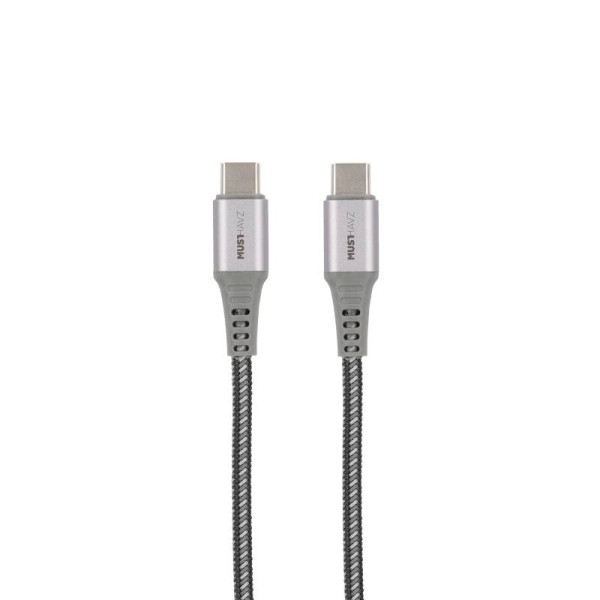 Musthavz USB-C Kabel - USB 2.0 - 60W PD - Nylon Sleeve - 1 meter - Grijs