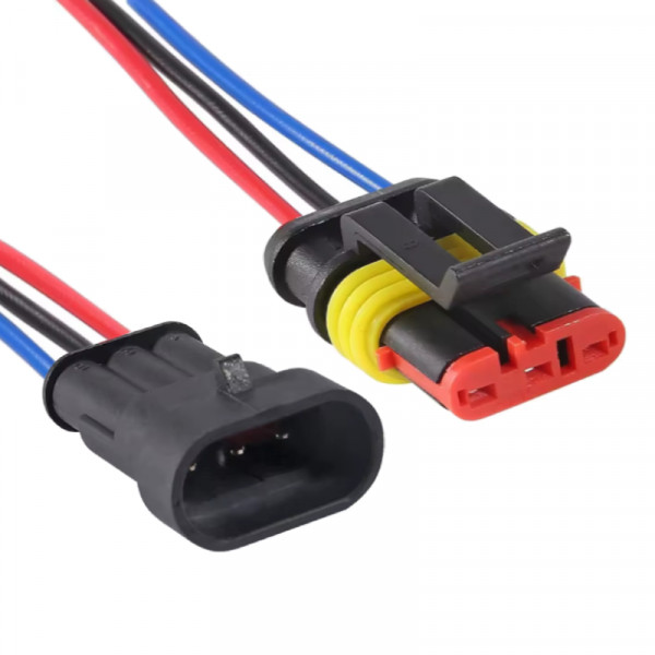Spatwaterdichte connector set - 3-polig - Male en Female Plug - 0,1 meter - Zwart/Rood/Blauw