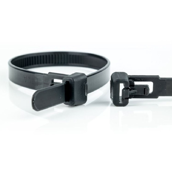 Hersluitbare Kabelbinders - 300 x 7,6mm - Trekkracht tot 22,2kg - 100 stuks - UV bestendig - Zwart