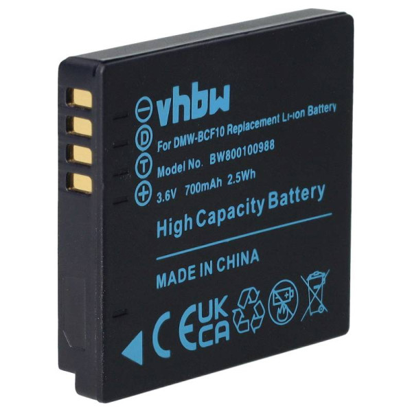 Accu voor Panasonic DMW-BCF10, DMW-BCF10E - 3,6V - 700mAh - Zwart