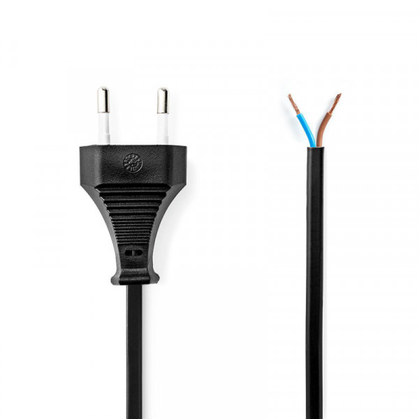 Euro - Open einde Apparaatsnoer - 2 x 0,75mm2 - 2 meter - Zwart