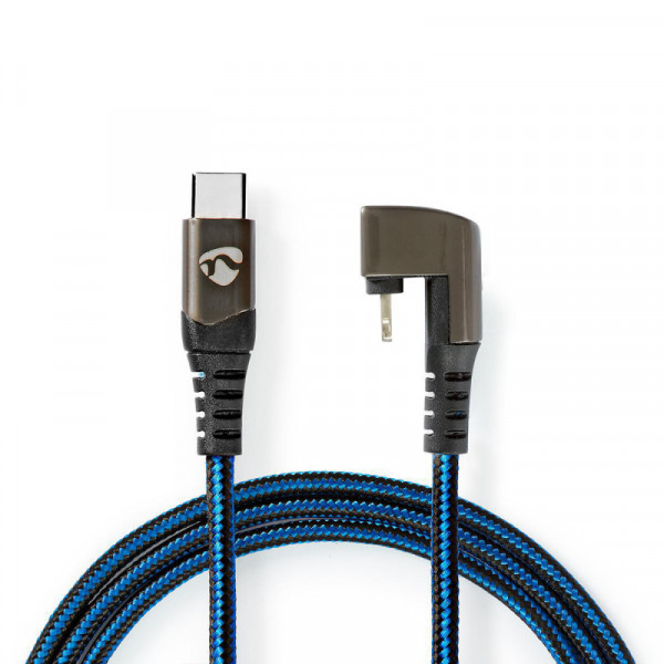 USB-C naar Lightning kabel (180 graden) - USB 2.0 - 60W PD - Nylon sleeve - 1 meter - Zwart/Blauw