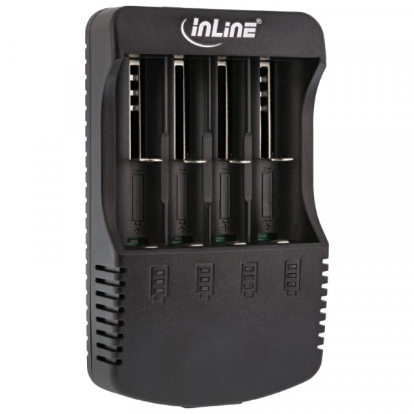 InLine Batterij Oplader voor Li-Ion, Ni-Mh en Ni-CD Batterijen - Met Powerbank Functie - Zwart