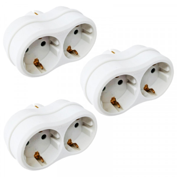 3-PACK Horizontale Stopcontact Splitter - Wave - Horizontale Stopcontacten - Randaarde - Wit