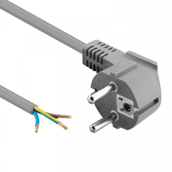 Schuko Haaks - Open einde Apparaatsnoer - 3 x 0,75mm2 - 1,5 meter - Grijs
