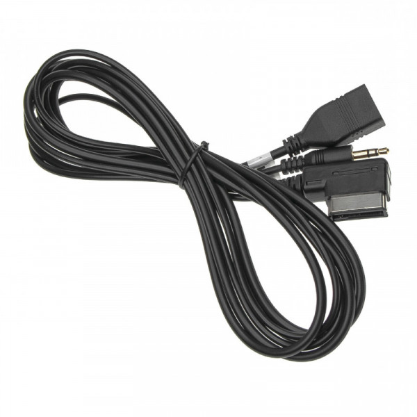 3,5mm Jack Aux en USB AMI Interface Adapter - Voor Audi, Volkswagen, Seat en Skoda - 2 meter - Zwart