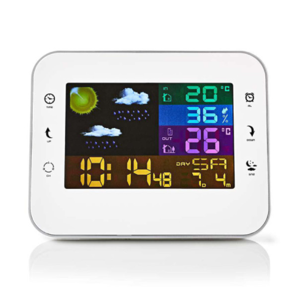 Weerstation Binnen & Buiten - Draadloze weersensor - Klok- en wekkerfunctie - Aanraaktoetsen - Wit