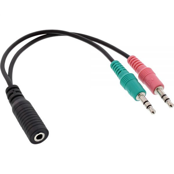 4-polige 3,5mm Jack (v) - 2x 3,5mm (m) Adapterkabel - OMTP - 0,15 meter - Zwart