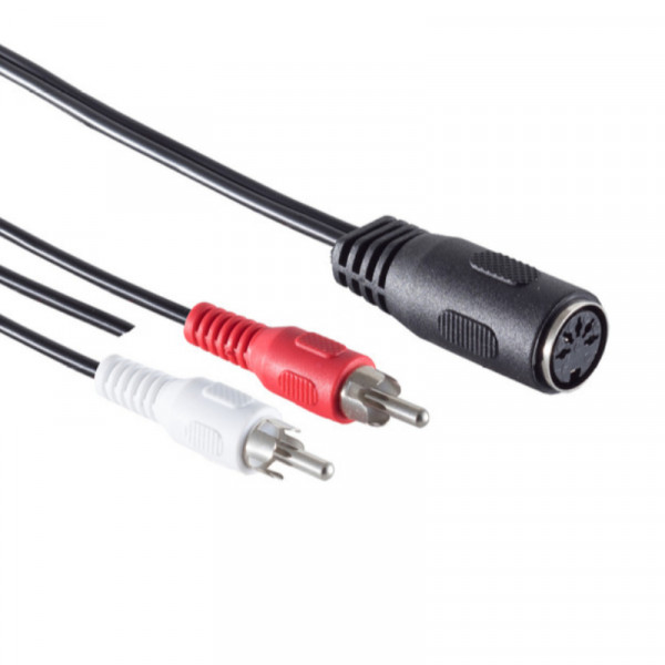 5-pin DIN (v) - Stereo Tulp (m) Kabel - Met aardedraad - 0,2 meter - Zwart