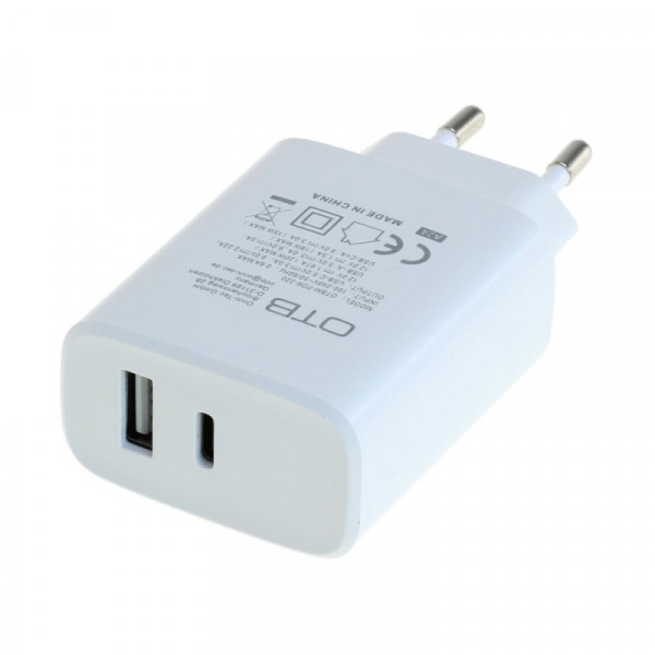 USB Oplader - 20W PD - USB-A en USB-C - Wit