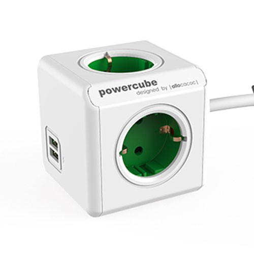 Allocacoc PowerCube extended USB met 1,5m kabel Wit / Groen