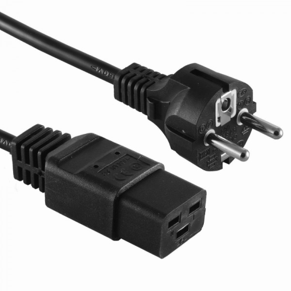 C19 - Schuko Voedingskabel - 3 x 1,5mm2 - 1 meter - Zwart