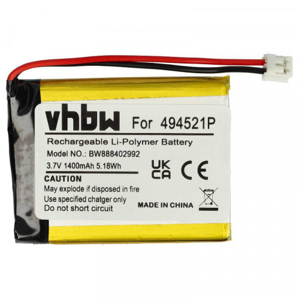 Accu voor Audioline 494521P, BPCK1500LI, 494251P - 3,7V - 1400 mAh - Geel