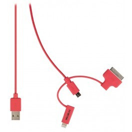 USB 2.0 - Micro USB + Lightning + 30-pins Dock Kabel 1m Rood