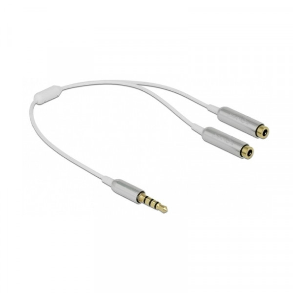 4-polige 2x 3,5mm (v) - 3,5mm Jack (m) Adapterkabel - CTIA - Verguld - 0,25 meter - Zilver