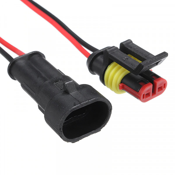Spatwaterdichte connector set - 2-polig - Male en Female Plug - 0,1 meter - Zwart/Rood