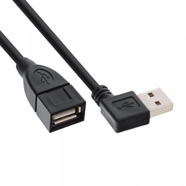 USB 2.0 Verlengkabel - Een kant haaks - 1 meter - Zwart