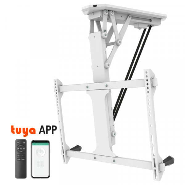 Gemotoriseerde TV Plafondbeugel - 32-70 inch Scherm - Uitklapbaar via app - 35kg - Wit