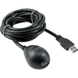 InLine Dubbele USB 3.0 verlengkabel met voet 2m Zwart