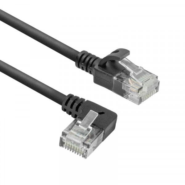 UTP CAT6A Slimline 10 Gigabit Netwerkkabel - 1 kant haaks naar links - CU - 1,5 meter - Zwart