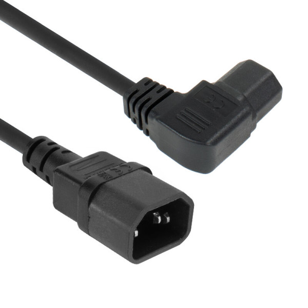 C14 - C15 Haaks Links Verlengkabel - 3 x 1mm2 - 2 meter - Zwart