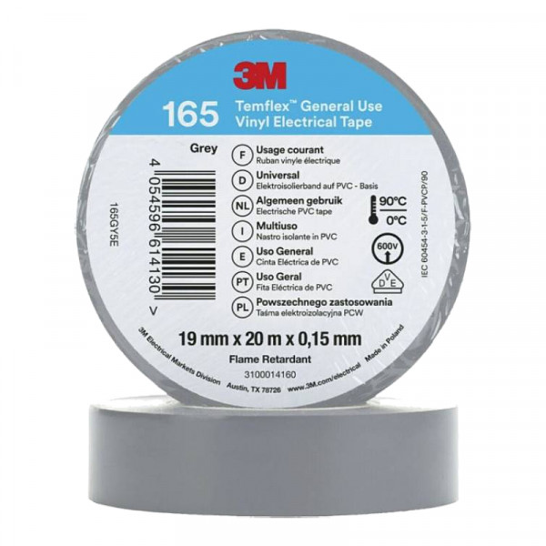 3M Isolatie Tape - 19mm breed - 0,152mm dik - 20 meter - Grijs